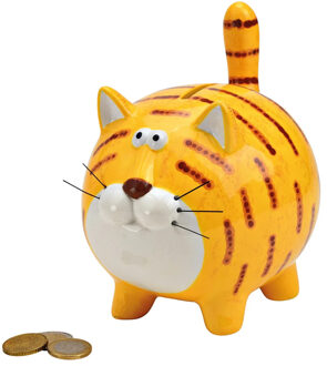 Spaarpot kat/poes - keramiek - geel - 14 x 17 x 12 cm - sparen - kinderen