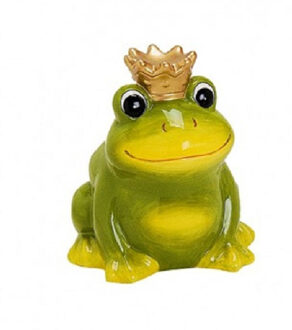 Spaarpot kikker met kroontje - groen - 14 cm - Kikkers dieren cadeau - spaarpotten