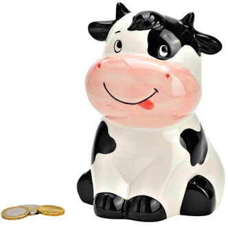 Spaarpot koe - voor kinderen - keramiek - grijs - 16 x 12 x 10 cm - geld sparen