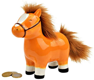 Spaarpot paard - voor kinderen - keramiek - grijs - 16 x 12 x 10 cm - geld sparen Bruin
