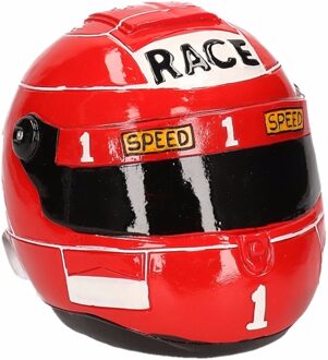 Spaarpot rode race coereur helm - F1 racing - motoren/sportwagens - 14 x 11 cm - polystone Rood
