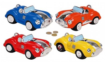 Spaarpot sportauto/sportwagen - 20 x 12 cm - Voertuigen - Kinder spaarpot - keramiek