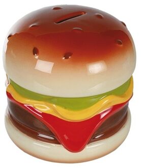 Spaarpot van een lekkere Hamburger - 14 x 13 cm - keramiek - Kinderen en volwassenen - Spaarpotten Multikleur