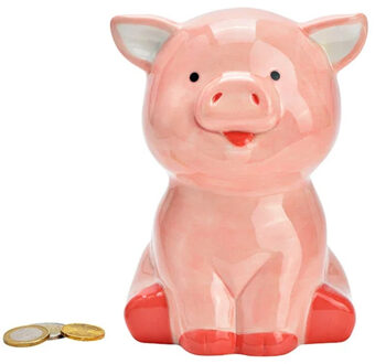 Spaarpot varken - voor kinderen - keramiek - grijs - 16 x 12 x 10 cm - geld sparen Roze