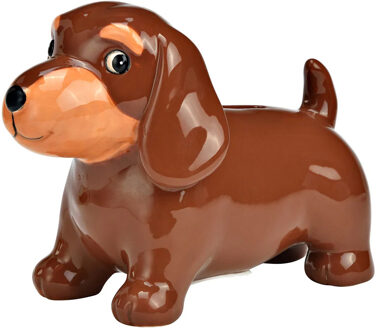 Spaarpot voor kind/volwassenen - Dieren thema Hond Teckel - keramiek - bruin - 18 x 13 x 9 cm