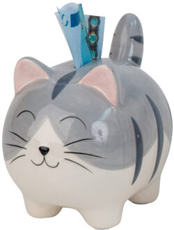 Spaarpot voor kind / volwassenen - kat / poes - keramiek - 13 cm