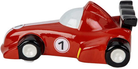 Spaarpot voor kind/volwassenen - racewagen/auto thema - keramiek - rood - 16 x 7 cm