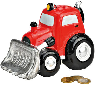 Spaarpot voor kind/volwassenen - Voertuigen thema Tractor - keramiek - rood - 16 x 12 x 11 cm