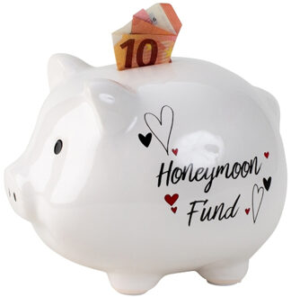 Spaarpot voor volwassenen Honeymoon Fund - keramiek - spaarvarken in bruiloft thema - 14 x 18 cm