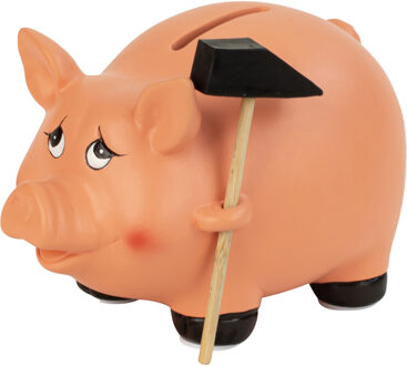 Spaarvarken met hamer - keramiek - roze - 15 x 10 cm - Spaarpot