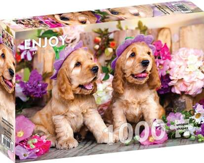 Spaniel Puppies with Flower Hats Puzzel (1000 stukjes)