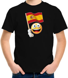 Spanje supporter / fan emoticon t-shirt zwart voor kinderen M (134-140)