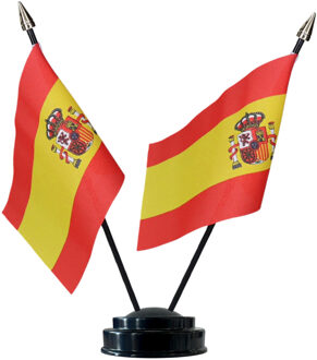 Spanje tafelvlaggetjes set - dubbele vlaggetjes op 1 standaard - 10 x 15 cm mini vlaggen