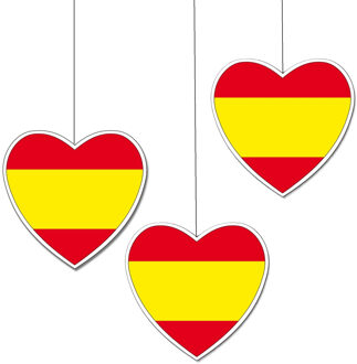 Spanje thema hangdecoratie hartje - 3x - 14 cm - landen vlaggen decoratie - Spaans Multi