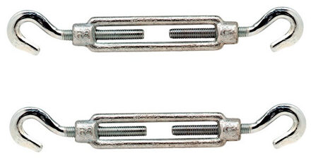 Spanschroeven/draadspanner met 2 haken - 2x - 11 cm - verzinkt staal - 70kg