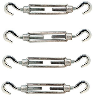 Spanschroeven/draadspanner met 2 haken - 4x - 11 cm - verzinkt staal - 70kg