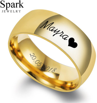 Spark 316L Titanium Steel Personalize Engrave Lovers Couple Rings for Men Women 8mm Steel Gold Customized Wedding Ring Jewelry
