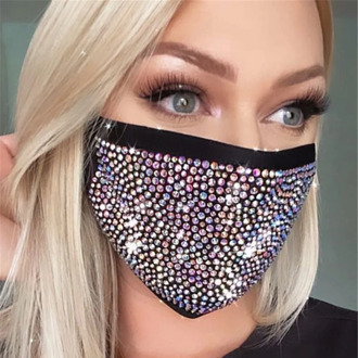 Sparkly Rhinestone Mask Elastic Reusable Washable Bling Mask For Face With Rhinestone Decoration Face Jewelry
