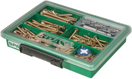 Spax Assortiment Universele Schroeven Yellox Verzonken Kop Pozi - Diverse Afmetingen - 199 Stuks + Bit