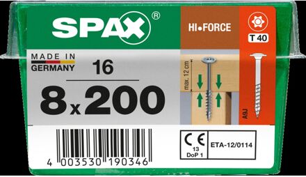 Spax Spaanplaatschroef Hi.force Wirox Discuskop Torx T40 - 8x200mm - 16 Stuks