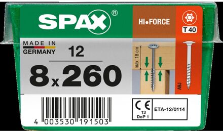 Spax Spaanplaatschroef Hi.force Wirox Discuskop Torx T40 - 8x260mm - 12 Stuks