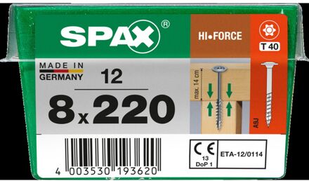 Spax Spaanplaatschroef Hi.force Wirox Schotelkop Torx T40 - 8x220mm - 12 Stuks