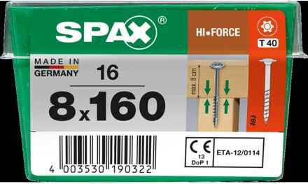 Spax Spaanplaatschroef Hi.force Wirox Verzonken Kop Torx T40 - 8x160mm - 16 Stuks Deeldraad
