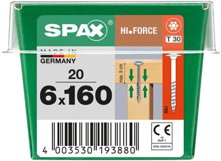 Spax Spaanplaatschroef Hi.force Wirox Vlakke Kop Torx T30 - 6x160mm - 20 Stuks