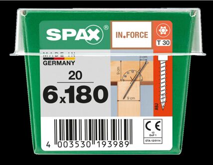 Spax Spaanplaatschroef In.force Wirox Cilinderkop Torx T30 - 6x180mm - 20 Stuks