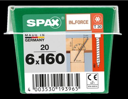 Spax Spaanplaatschroef In.force Wirox Staal Cilinderkop Torx T30 - 6x160mm - 20 Stuks