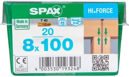 Spax Universele Schroef T-star Rvs Discuskop Torx T40 - 8x100mm - 20 Stuks