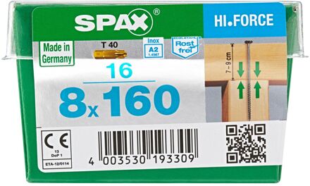 Spax Universele Schroef T-star Rvs Discuskop Torx T40 - 8x160mm - 16 Stuks