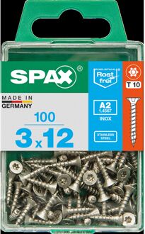 Spax Universele Schroef T-star Rvs Verzonken Kop Torx T10 - 3x12mm - 100 Stuks