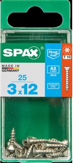 Spax Universele Schroef T-star Rvs Verzonken Kop Torx T10 - 3x12mm - 25 Stuks