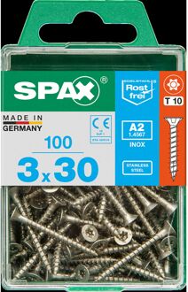 Spax Universele Schroef T-star Rvs Verzonken Kop Torx T10 - 3x30mm - 100 Stuks