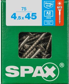 Spax Universele Schroef T-star Rvs Verzonken Kop Torx T20 - 4,5x45mm - 75 Stuks