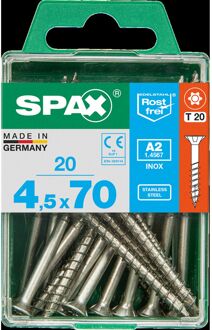 Spax Universele Schroef T-star Rvs Verzonken Kop Torx T20 - 4,5x70mm - 20 Stuks
