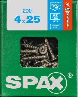 Spax Universele Schroef T-star Rvs Verzonken Kop Torx T20 - 4x25mm - 200 Stuks