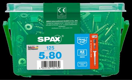 Spax Universele Schroef T-star Rvs Verzonken Kop Torx T20 - 5x80mm - 125 Stuks + Bit