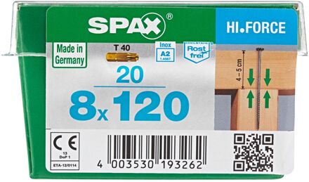 Spax Universele Schroef T-star Rvs Verzonken Kop Torx T40 - 8x120mm - 20 Stuks