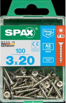 Spax Universele Schroef T-star Verzonken Kop Torx T10 - 3x20mm - 100 Stuks