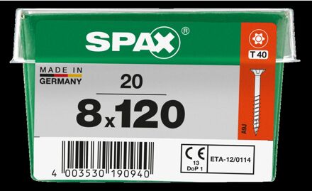 Spax Universele Schroef T-star Wirox Verzonken Kop Torx T40 - 8x120mm - 20 Stuks