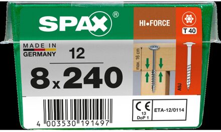 Spax Universele Schroef T-star Wirox Verzonken Kop Torx T40 - 8x240mm - 12 Stuks