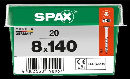 Spax Universele Schroef Wirox Verzonken Kop Torx - 8x140mm - 20 Stuks