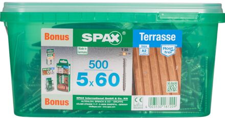 Spax Vlonderschroef T-star Plus Rvs A2 Cilinderkop Torx T25 - 5x60mm - 500 Stuks + Bit