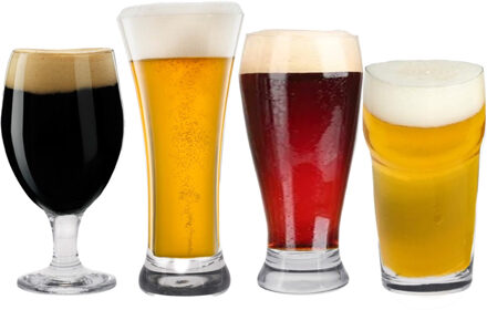 Speciaal bierglazen set - 8x stuks - 4 verschillende soorten - Bierglazen Transparant