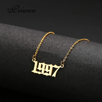 Special Date Old English Number Necklaces 1999 Birthday Gift Personalized Birth Year 1980-2019 Chokers Women Men Custom Jewelry