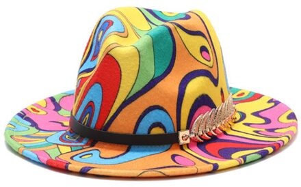 Speciale Stijl Brede Rand Fedora Panama Hoed Tie Geverfd Kleurrijke Wollen Jazz Hoed Mannen Vrouwen Vilten Hoed Wol-zoals Panama Hoed 03