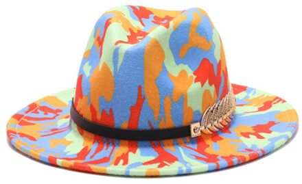 Speciale Stijl Brede Rand Fedora Panama Hoed Tie Geverfd Kleurrijke Wollen Jazz Hoed Mannen Vrouwen Vilten Hoed Wol-zoals Panama Hoed 07