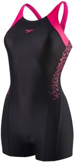 Speedo Boom Splice Legsuit Meisjes Badpak  - Zwart/Roze  - Maat 116